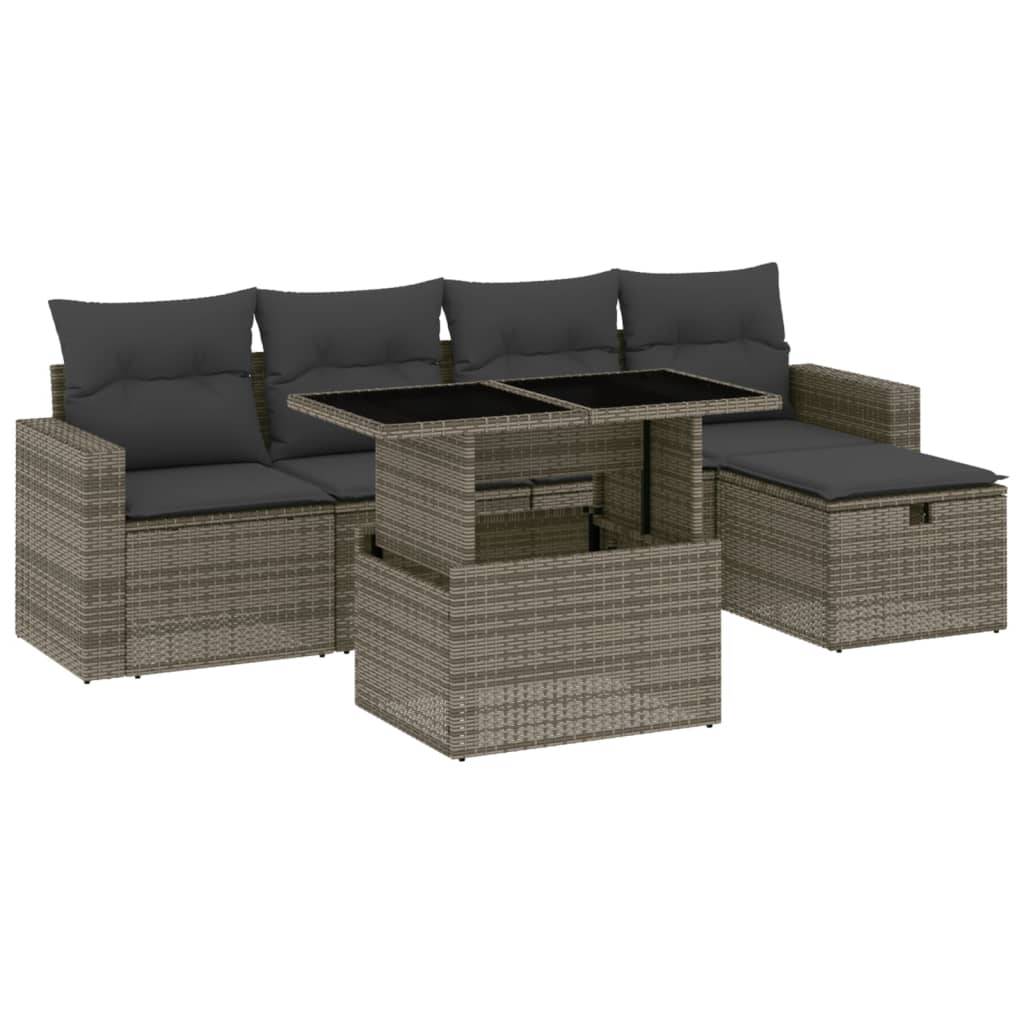 vidaXL 6-tlg. Garten-Sofagarnitur mit Kissen Grau Poly Rattan