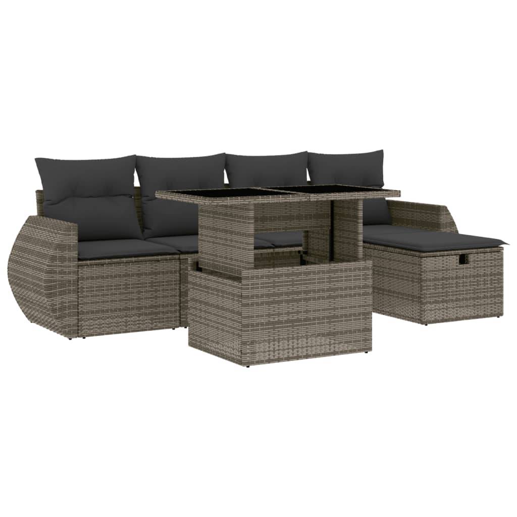 vidaXL 6-tlg. Garten-Sofagarnitur mit Kissen Grau Poly Rattan