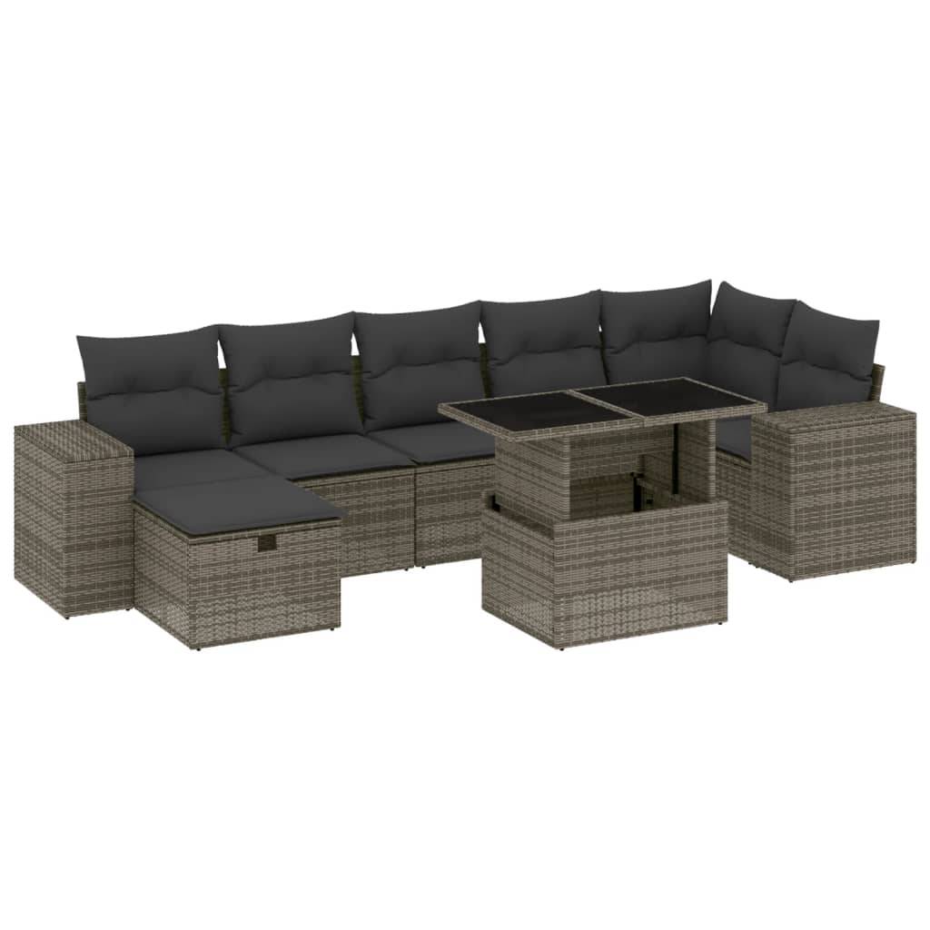 vidaXL 8-tlg. Garten-Sofagarnitur mit Kissen Grau Poly Rattan