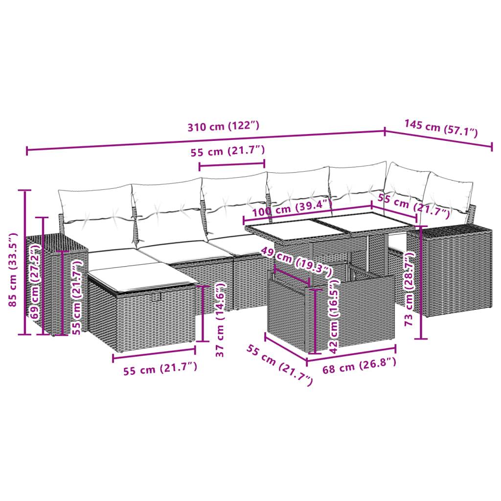 vidaXL 8-tlg. Garten-Sofagarnitur mit Kissen Grau Poly Rattan