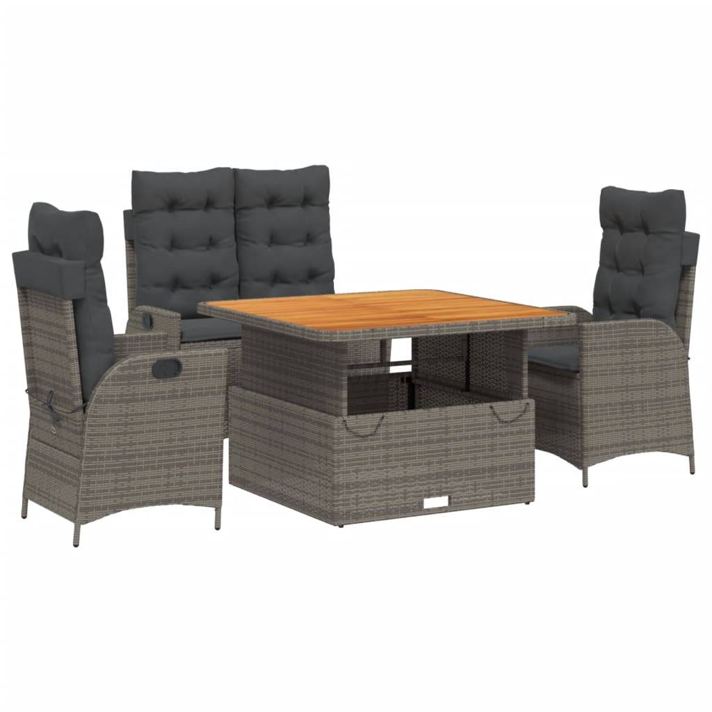 vidaXL 4-tlg. Garten-Essgruppe mit Kissen Grau Poly Rattan