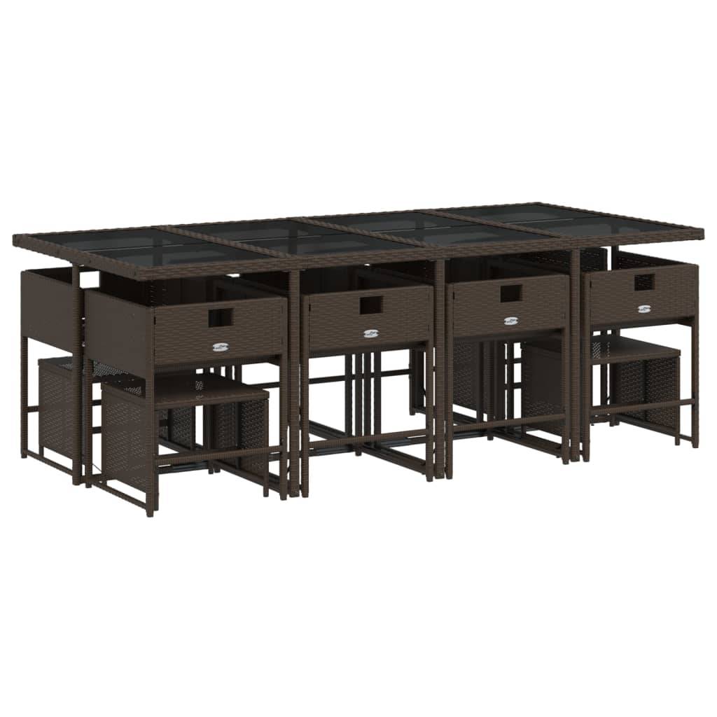 vidaXL 13-tlg. Garten-Essgruppe mit Kissen Braun Poly Rattan
