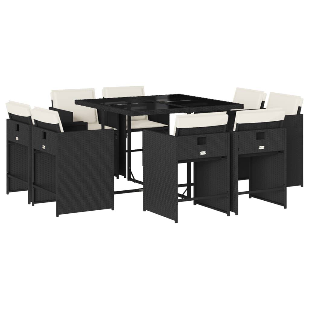 vidaXL 9-tlg. Garten-Essgruppe mit Kissen Schwarz Poly Rattan