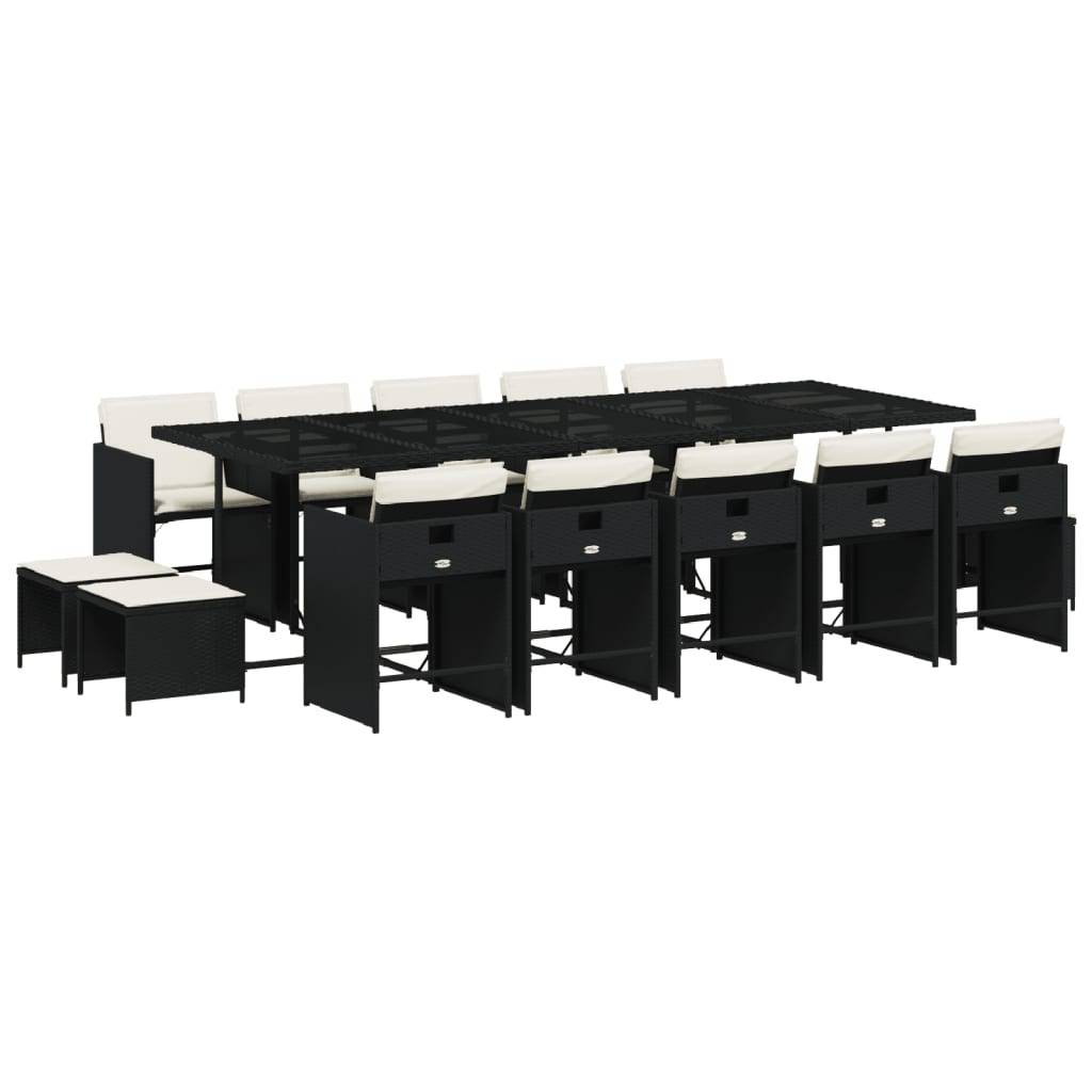 vidaXL 15-tlg. Garten-Essgruppe mit Kissen Schwarz Poly Rattan