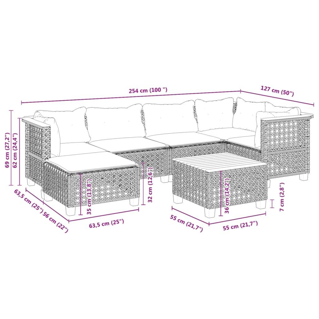 vidaXL 7-tlg. Garten-Sofagarnitur mit Kissen Grau Poly Rattan