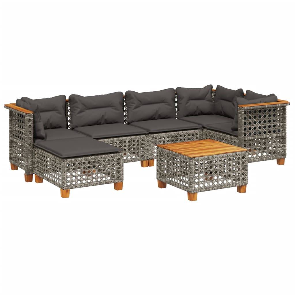 vidaXL 7-tlg. Garten-Sofagarnitur mit Kissen Grau Poly Rattan