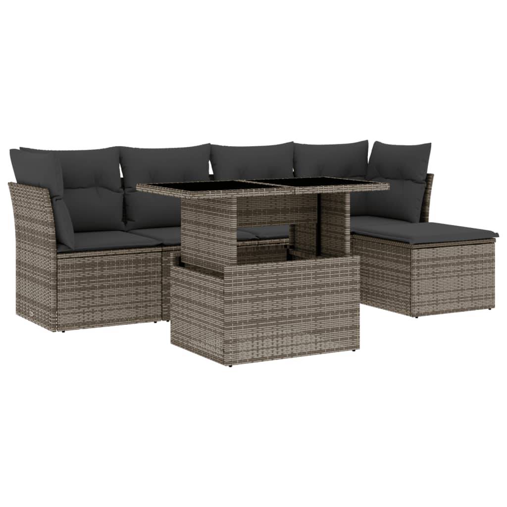 vidaXL 6-tlg. Garten-Sofagarnitur mit Kissen Grau Poly Rattan