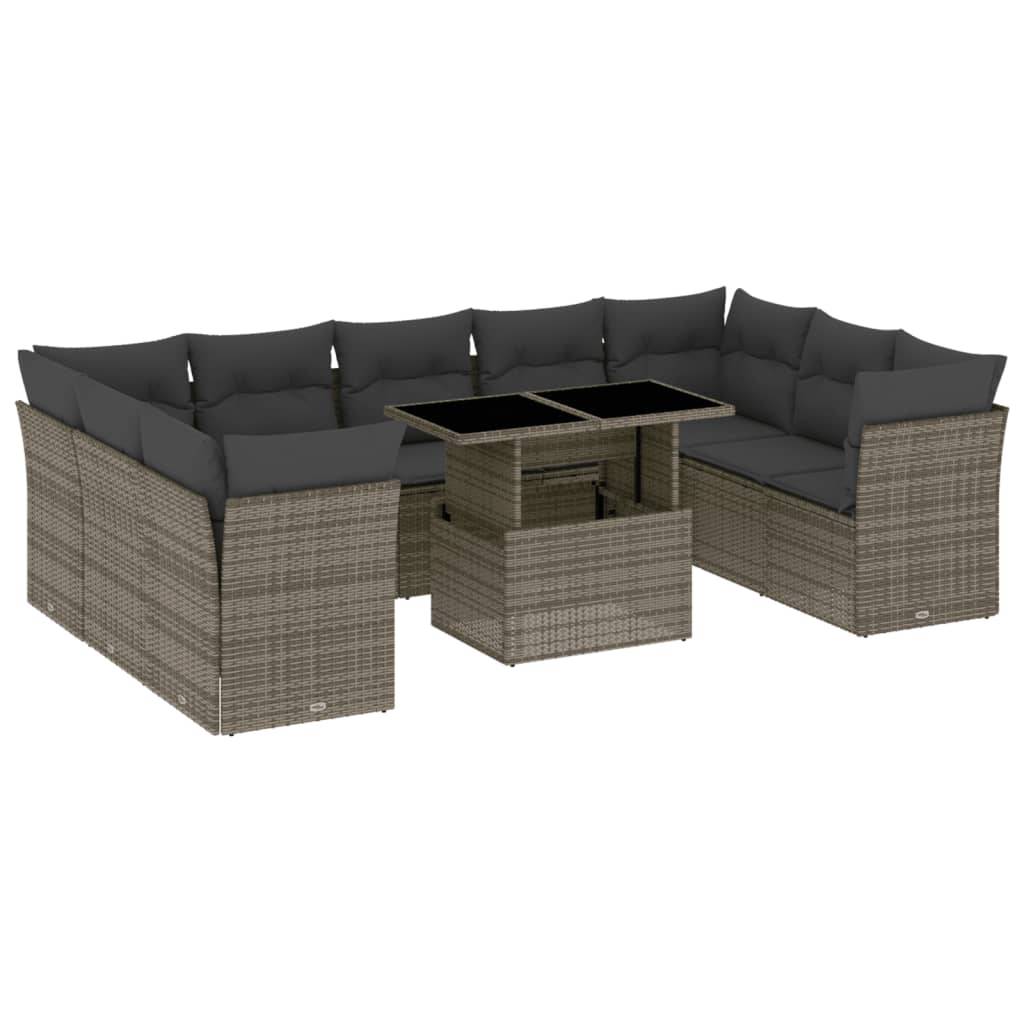 vidaXL 10-tlg. Garten-Sofagarnitur mit Kissen Grau Poly Rattan