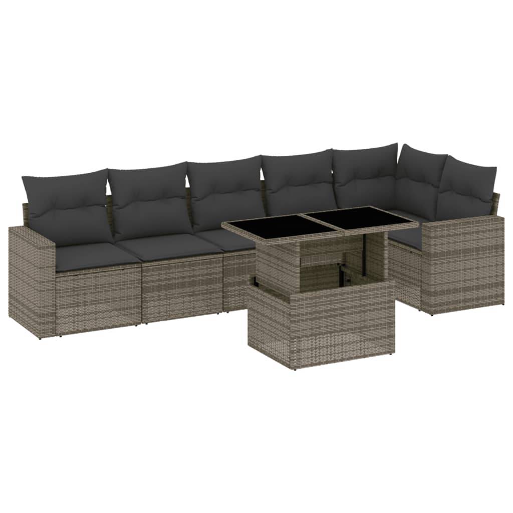 vidaXL 7-tlg. Garten-Sofagarnitur mit Kissen Grau Poly Rattan