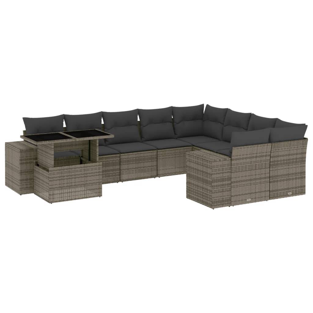 vidaXL 10-tlg. Garten-Sofagarnitur mit Kissen Grau Poly Rattan