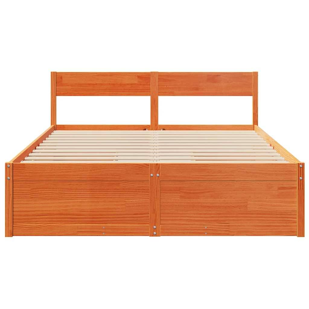 vidaXL Massivholzbett ohne Matratze Wachsbraun 140x200 cm Kiefernholz