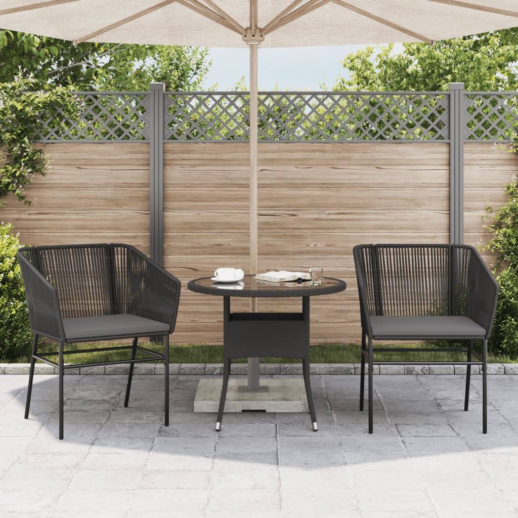 vidaXL Gartenstühle 2 Stk. mit Kissen Schwarz Poly Rattan