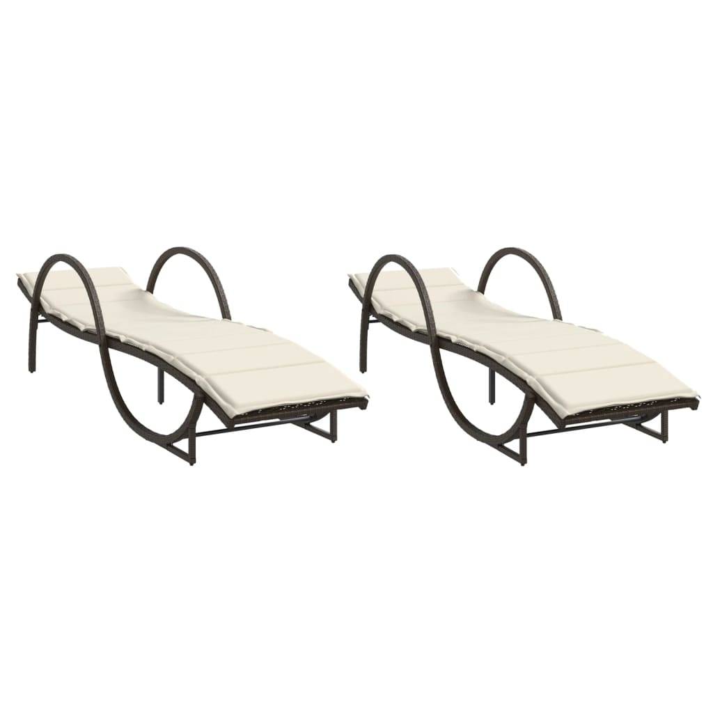 vidaXL Sonnenliegen 2 Stk. mit Auflagen Braun Poly Rattan