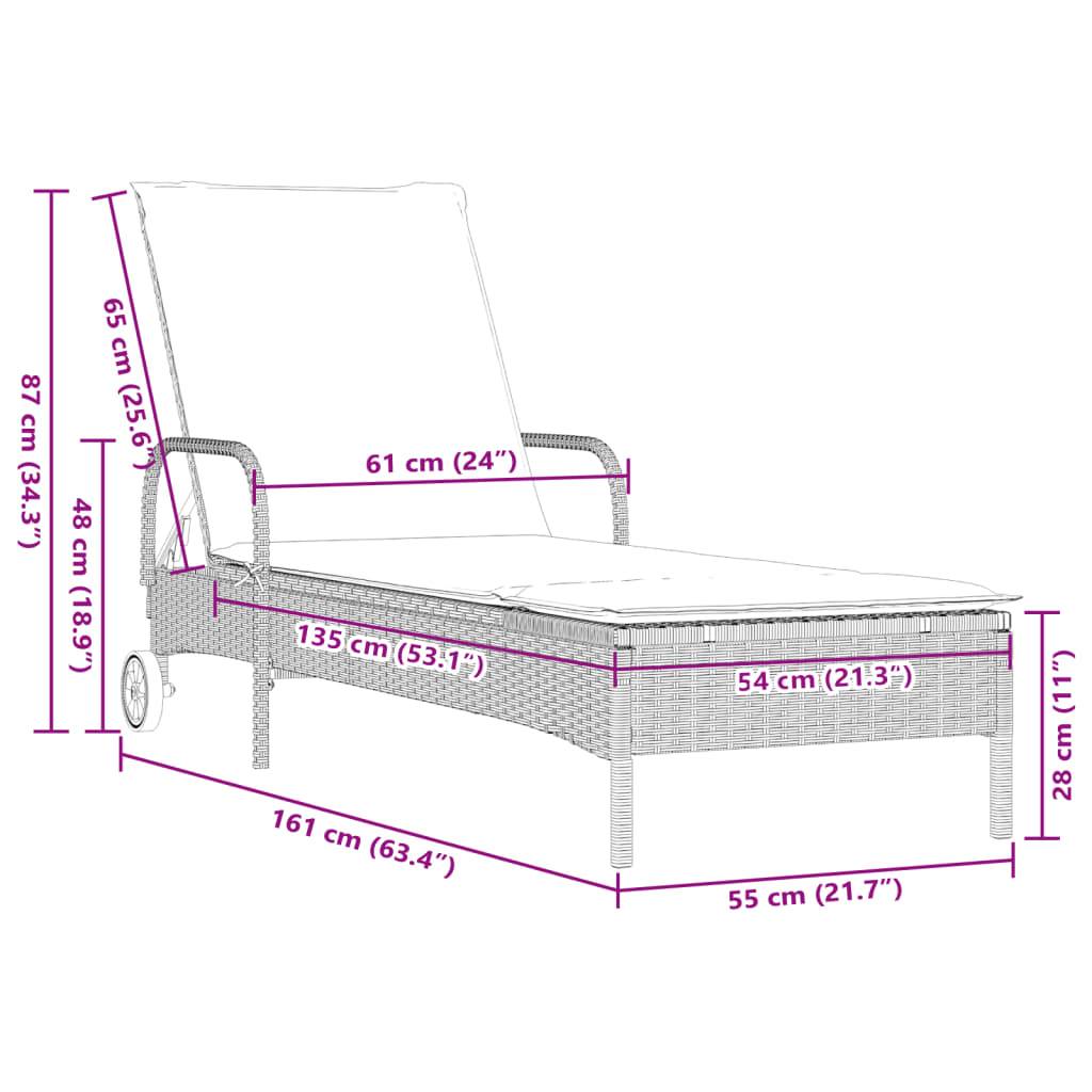 vidaXL Sonnenliege mit Rollen und Auflage Hellgrau Poly Rattan