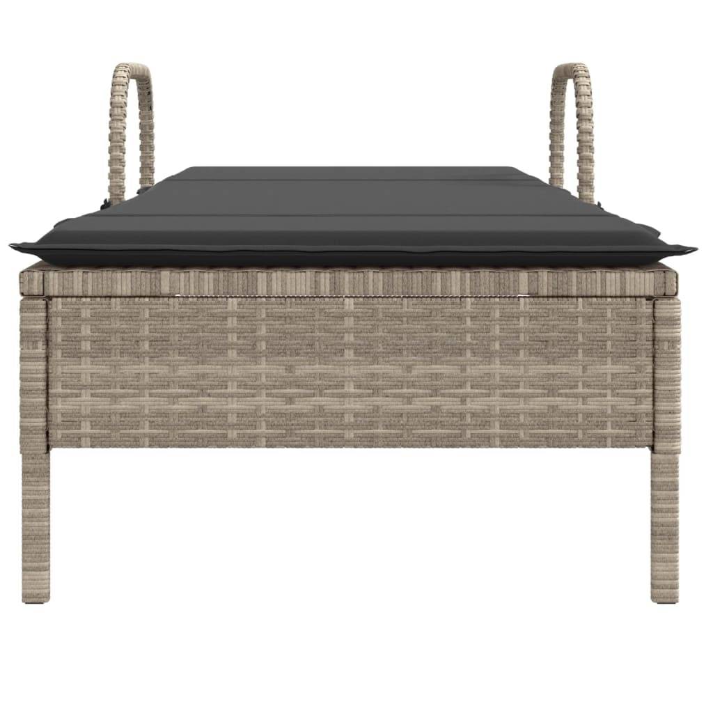 vidaXL Sonnenliege mit Rollen und Auflage Hellgrau Poly Rattan