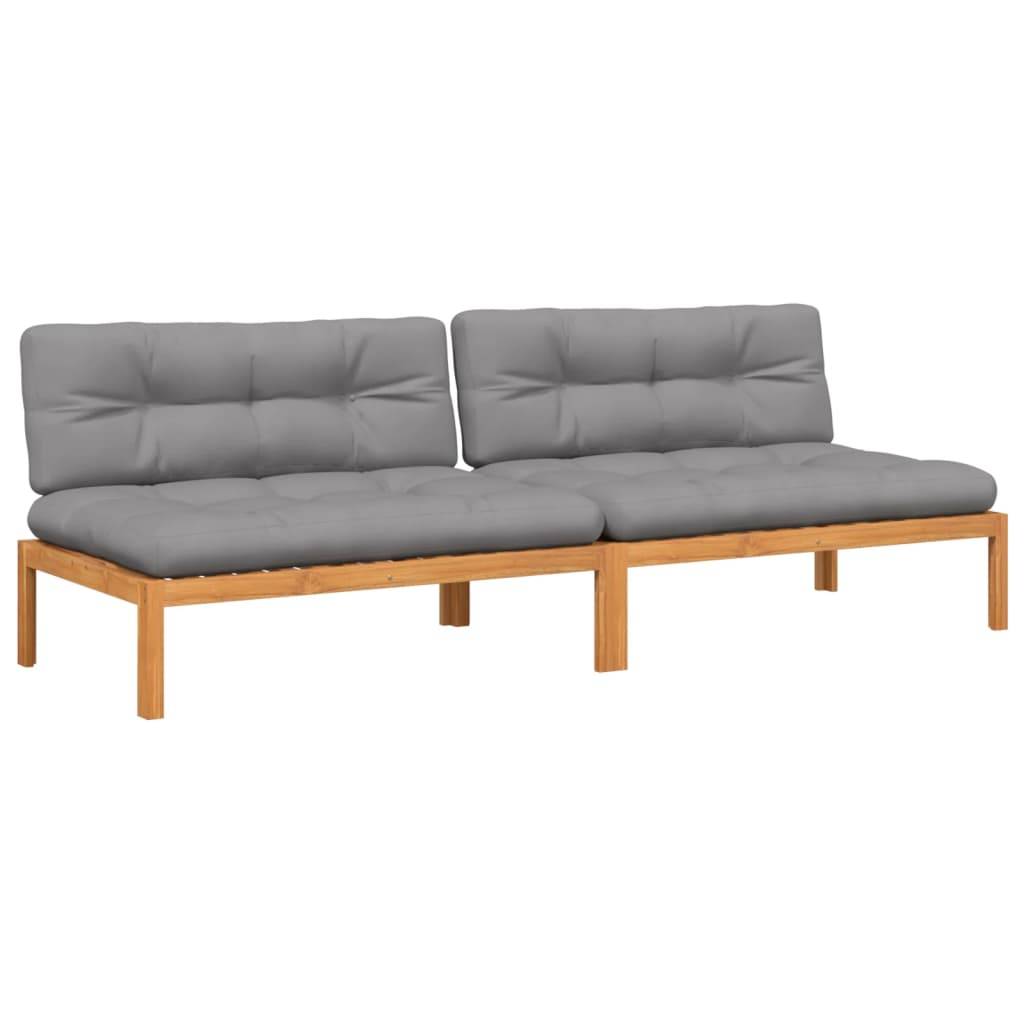 vidaXL Garten-Mittelsofas aus Paletten mit Kissen 2 Stk. Akazienholz