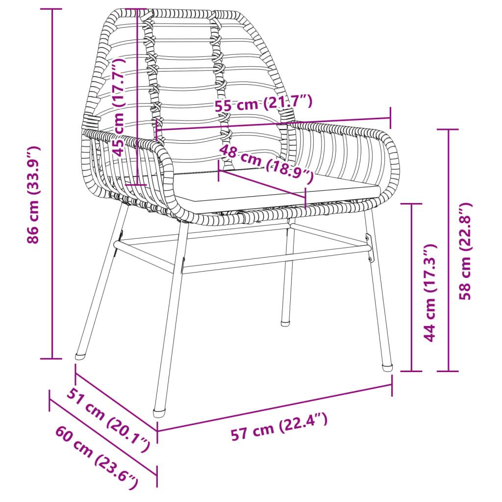 vidaXL Gartenstühle 2 Stk. mit Kissen Schwarz Poly Rattan