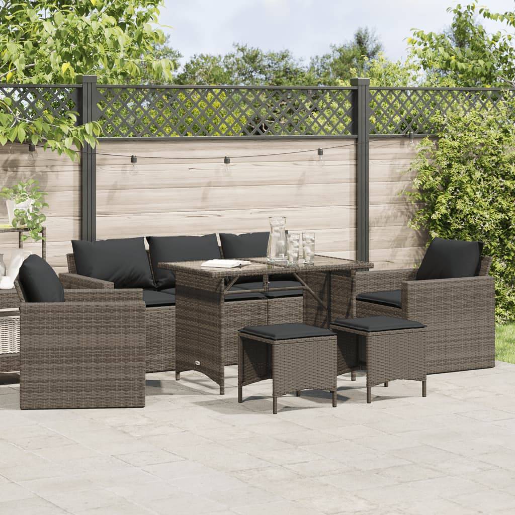vidaXL 6-tlg. Garten-Sofagarnitur mit Kissen Grau Poly Rattan