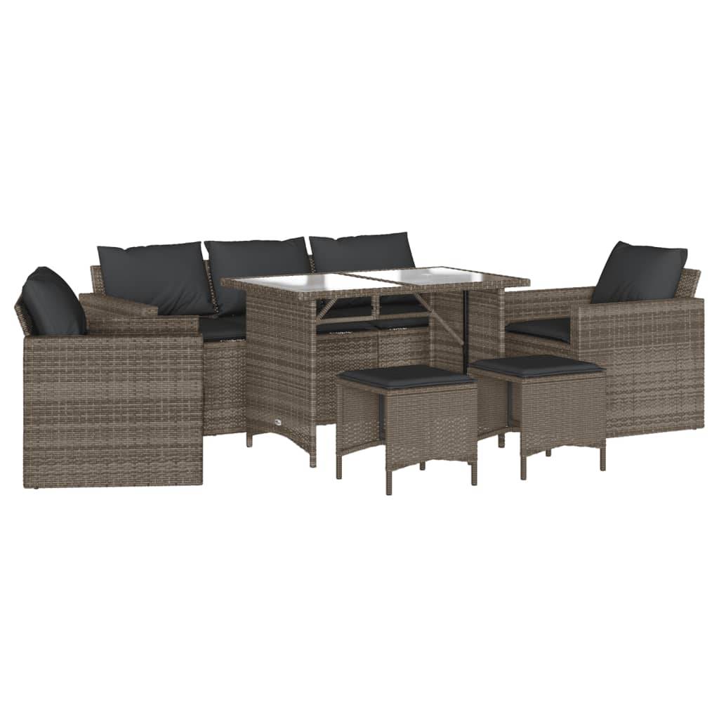 vidaXL 6-tlg. Garten-Sofagarnitur mit Kissen Grau Poly Rattan