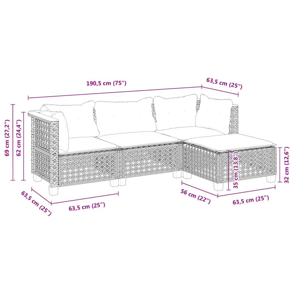 vidaXL 4-tlg. Garten-Sofagarnitur mit Kissen Grau Poly Rattan