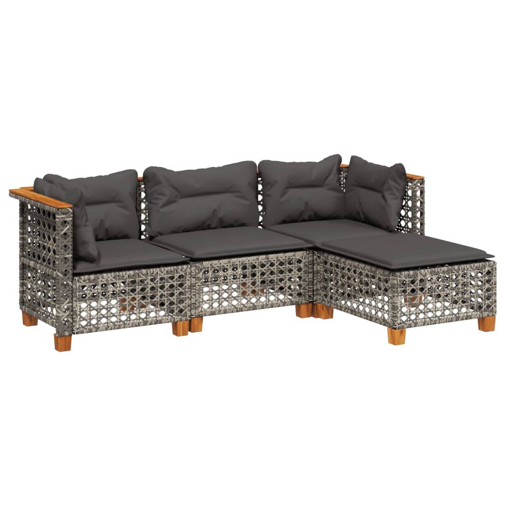 vidaXL 4-tlg. Garten-Sofagarnitur mit Kissen Grau Poly Rattan