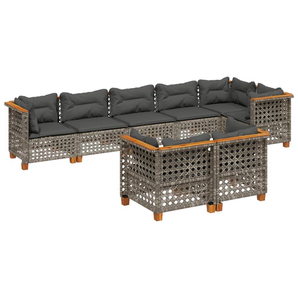 vidaXL 8-tlg. Garten-Sofagarnitur mit Kissen Grau Poly Rattan