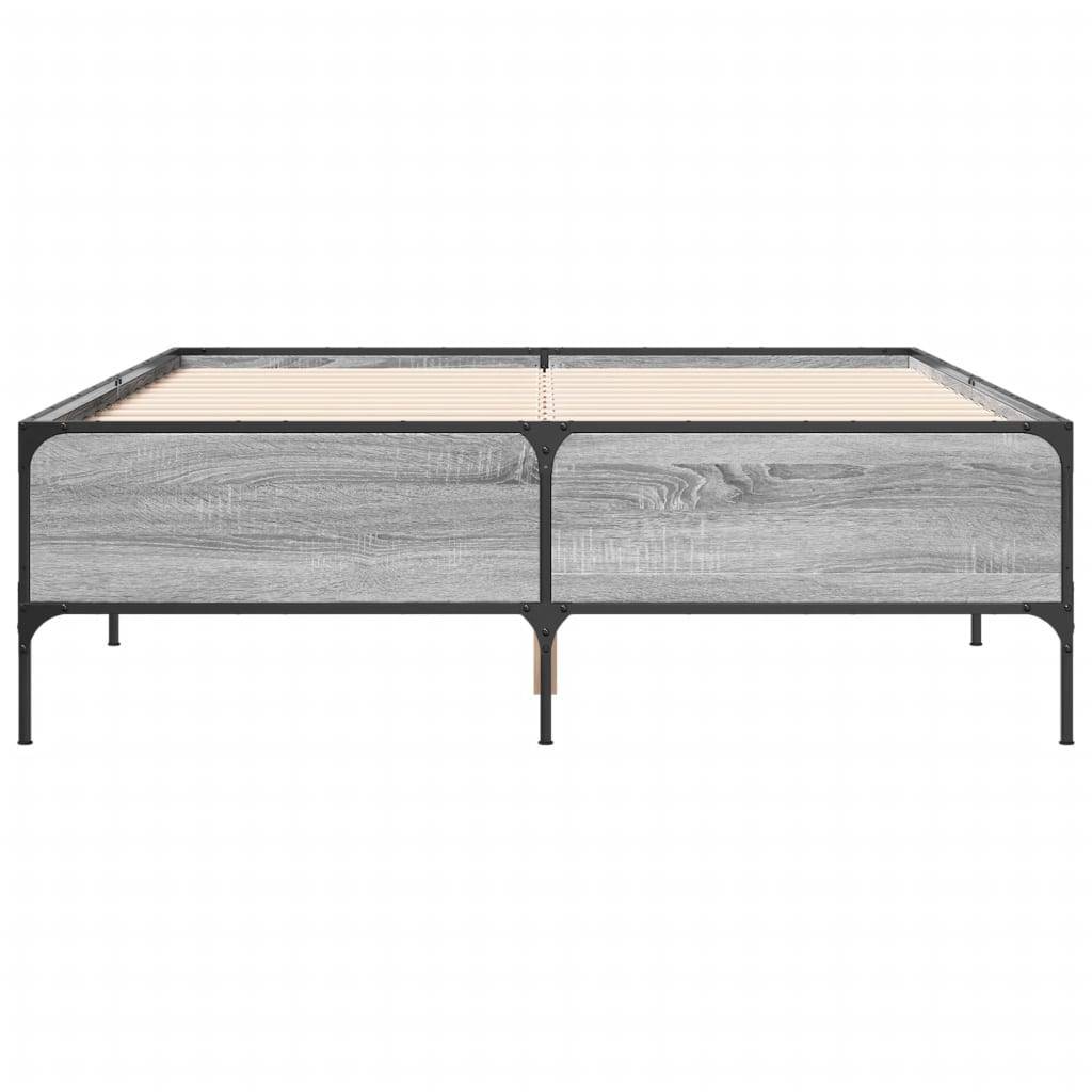 vidaXL Bettgestell Grau Sonoma 135x190 cm Holzwerkstoff und Metall