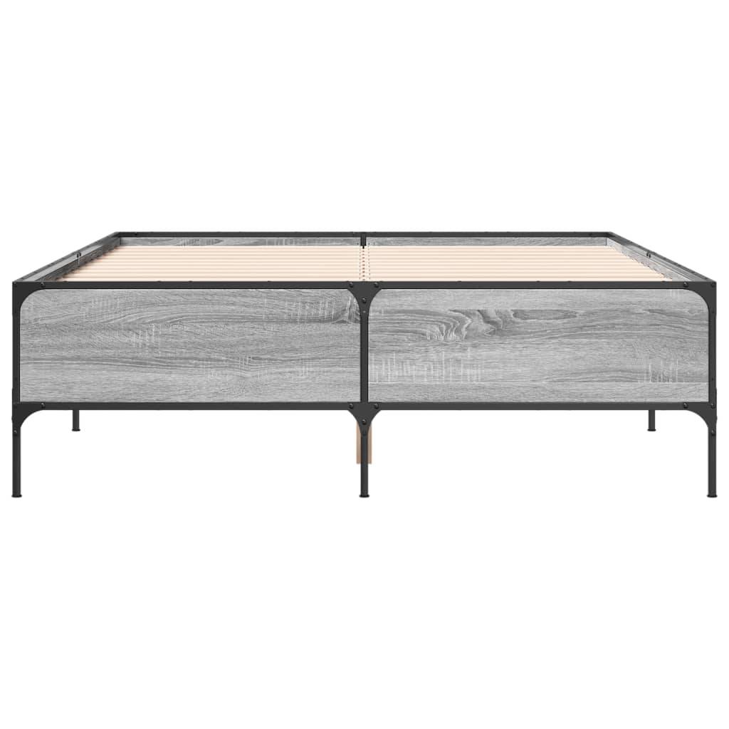 vidaXL Bettgestell Grau Sonoma 140x190 cm Holzwerkstoff und Metall