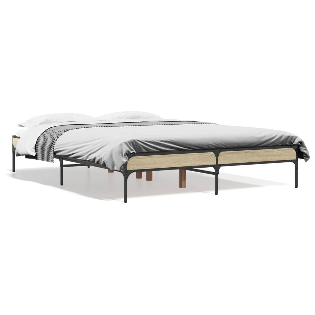 vidaXL Bettgestell Sonoma-Eiche 140x190 cm Holzwerkstoff und Metall