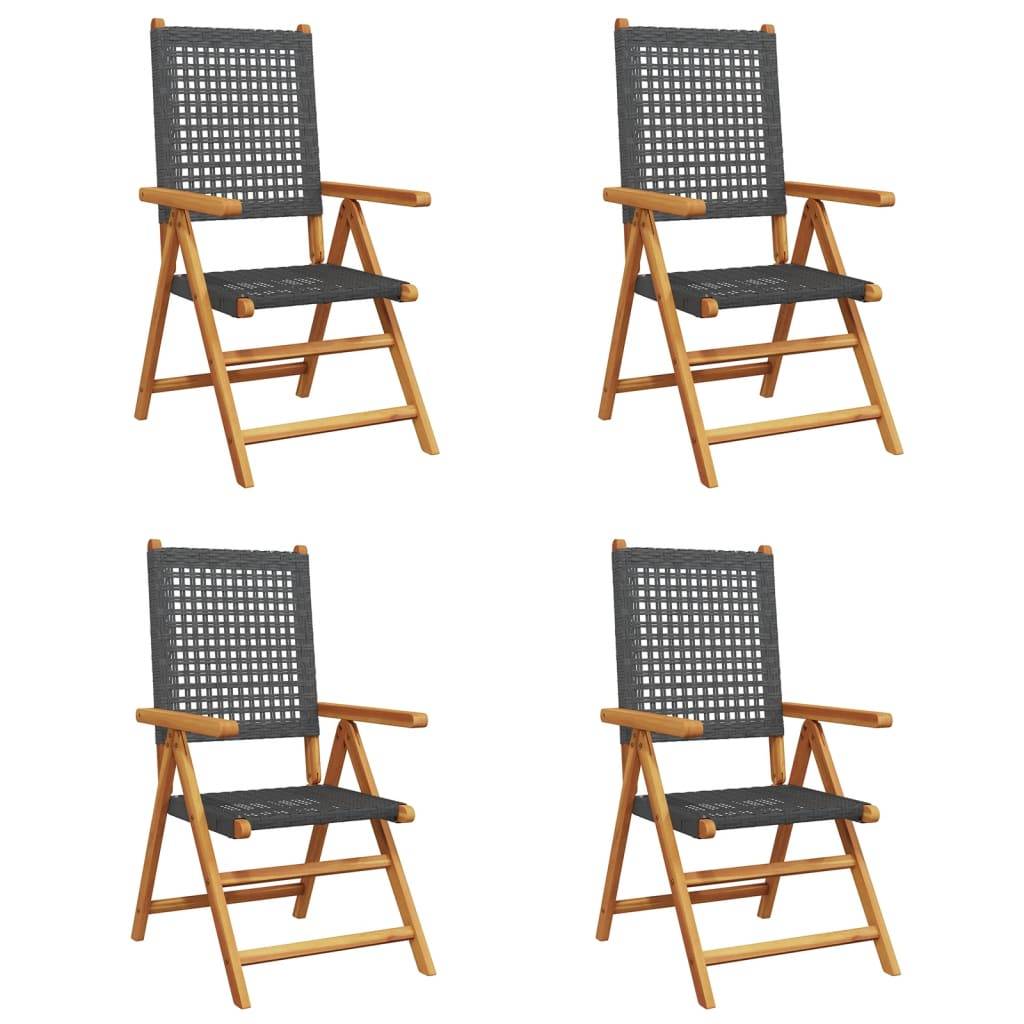 vidaXL Gartenstuhl Verstellbar 4 Stk. Schwarz Poly Rattan Massivholz