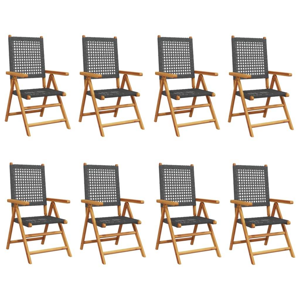 vidaXL Gartenstuhl Verstellbar 8 Stk. Schwarz Poly Rattan Massivholz