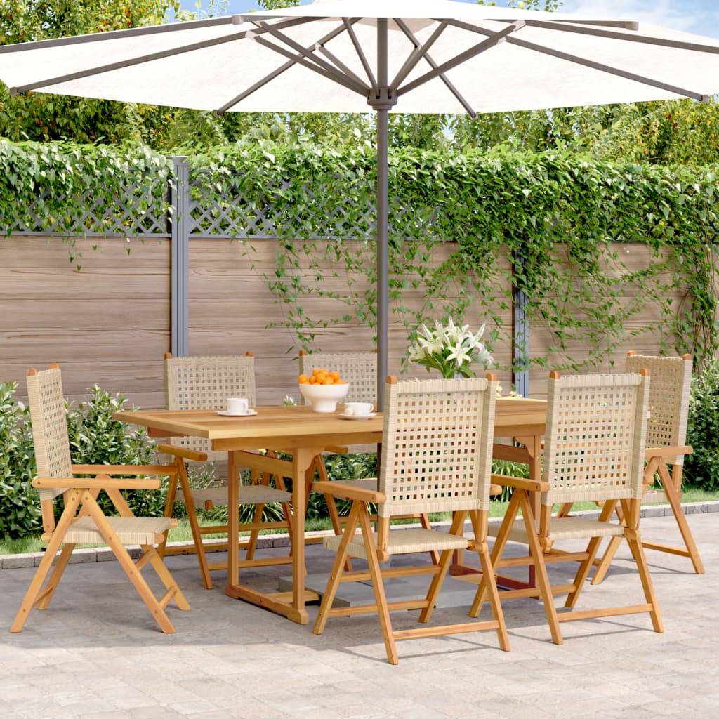 vidaXL 7-tlg. Garten-Essgruppe Poly Rattan und Massivholz Beige
