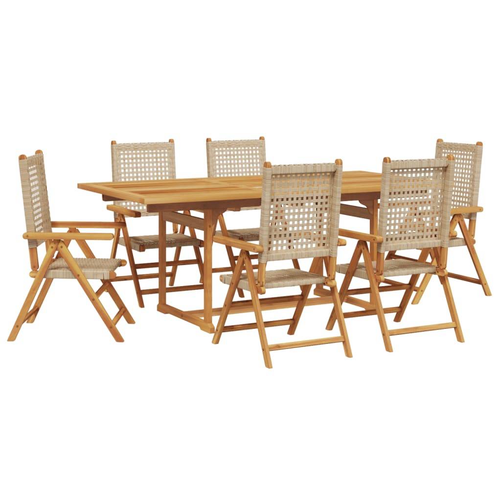 vidaXL 7-tlg. Garten-Essgruppe Poly Rattan und Massivholz Beige