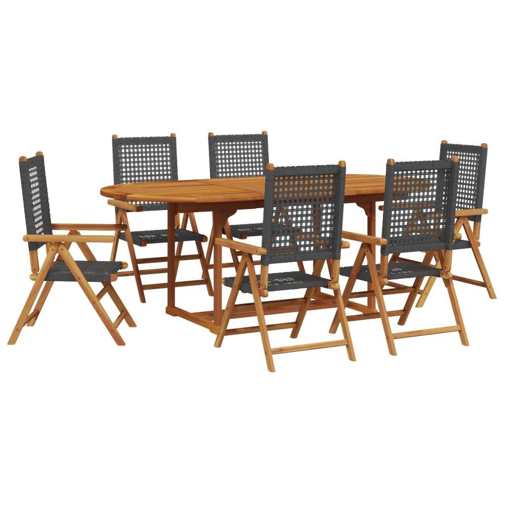 vidaXL 7-tlg. Garten-Essgruppe Poly Rattan und Massivholz Schwarz
