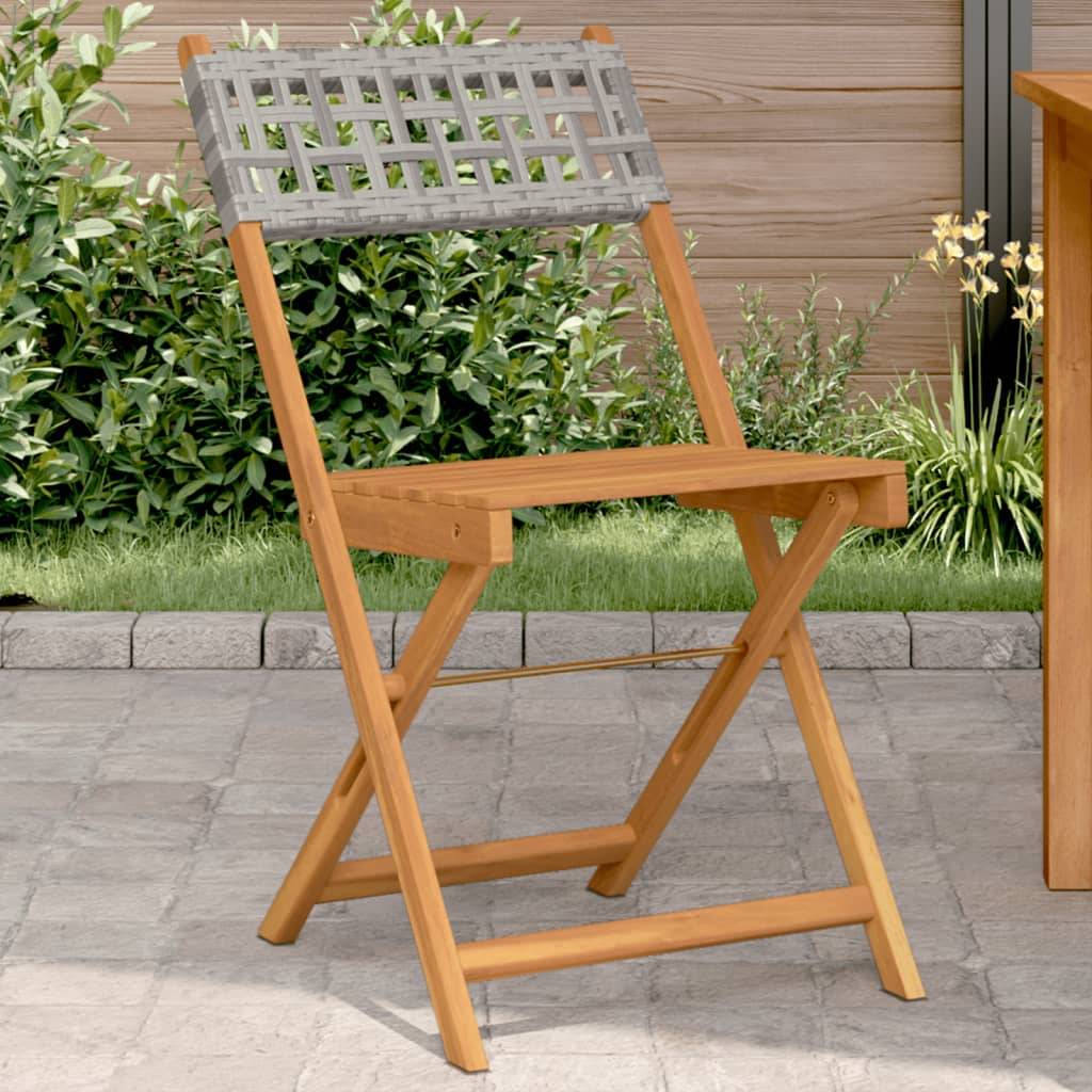 vidaXL Bistrostühle 2 Stk. Grau Massivholz Akazie und Poly-Rattan