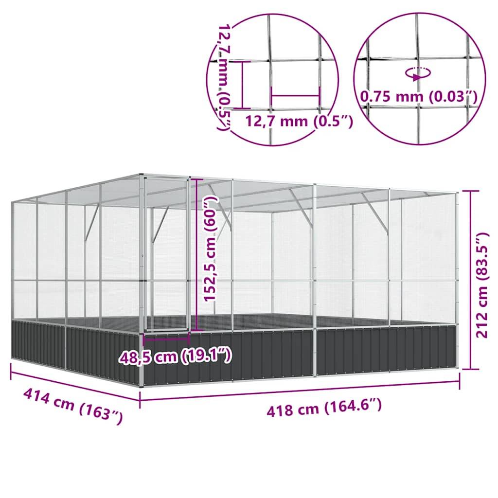 vidaXL Voliere Silbern 418x414x212 cm Stahl