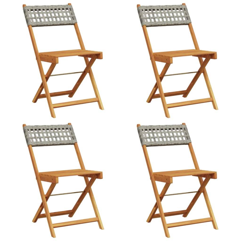 vidaXL Gartenstühle 4 Stk. Klappbar Grau Poly Rattan & Massivholz
