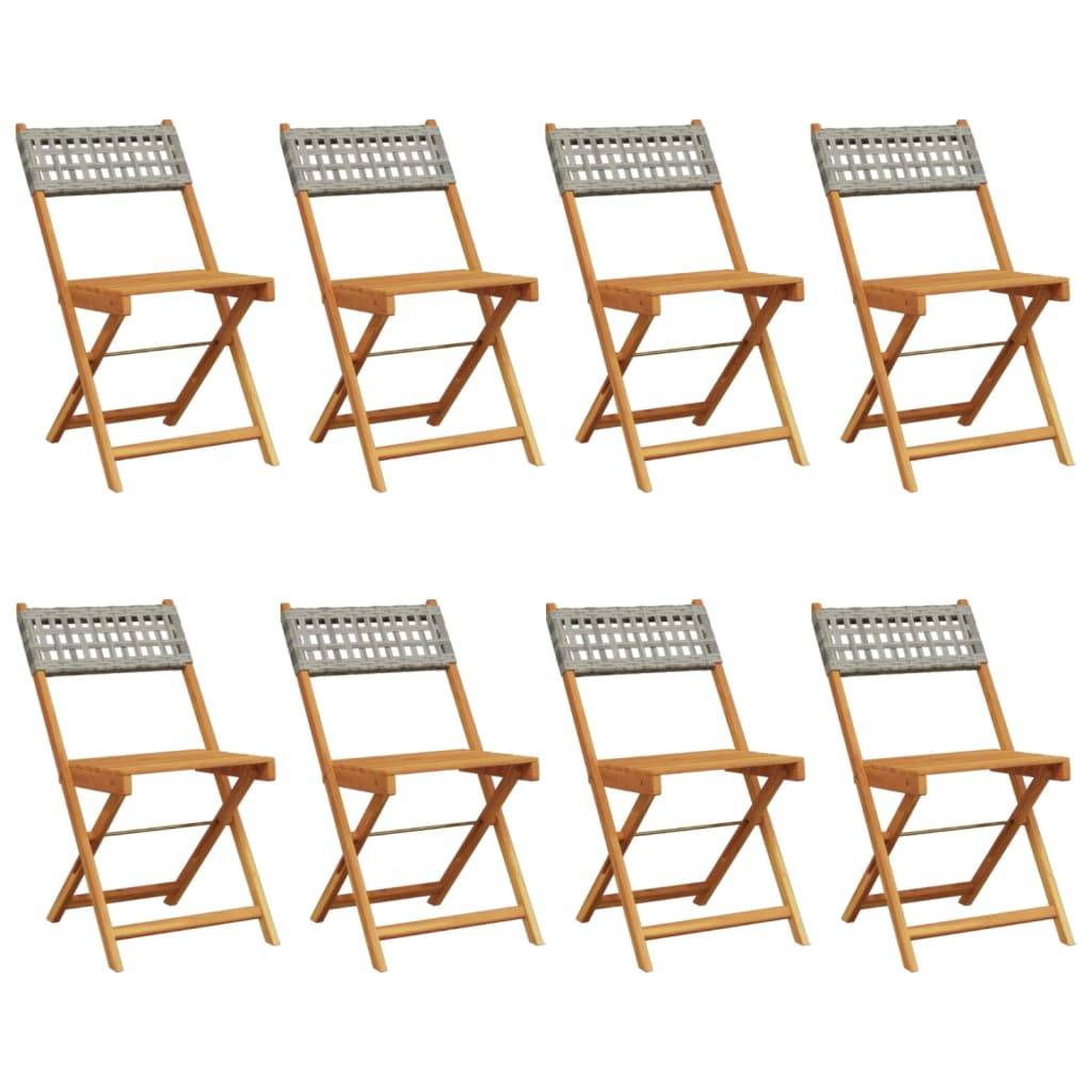 vidaXL Gartenstühle 8 Stk. Klappbar Grau Poly Rattan & Massivholz
