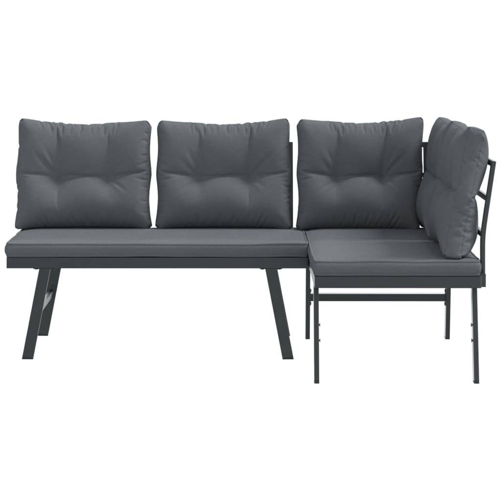 vidaXL Gartenbänke mit Kissen 2 Stk. Schwarz Pulverbeschichteter Stahl