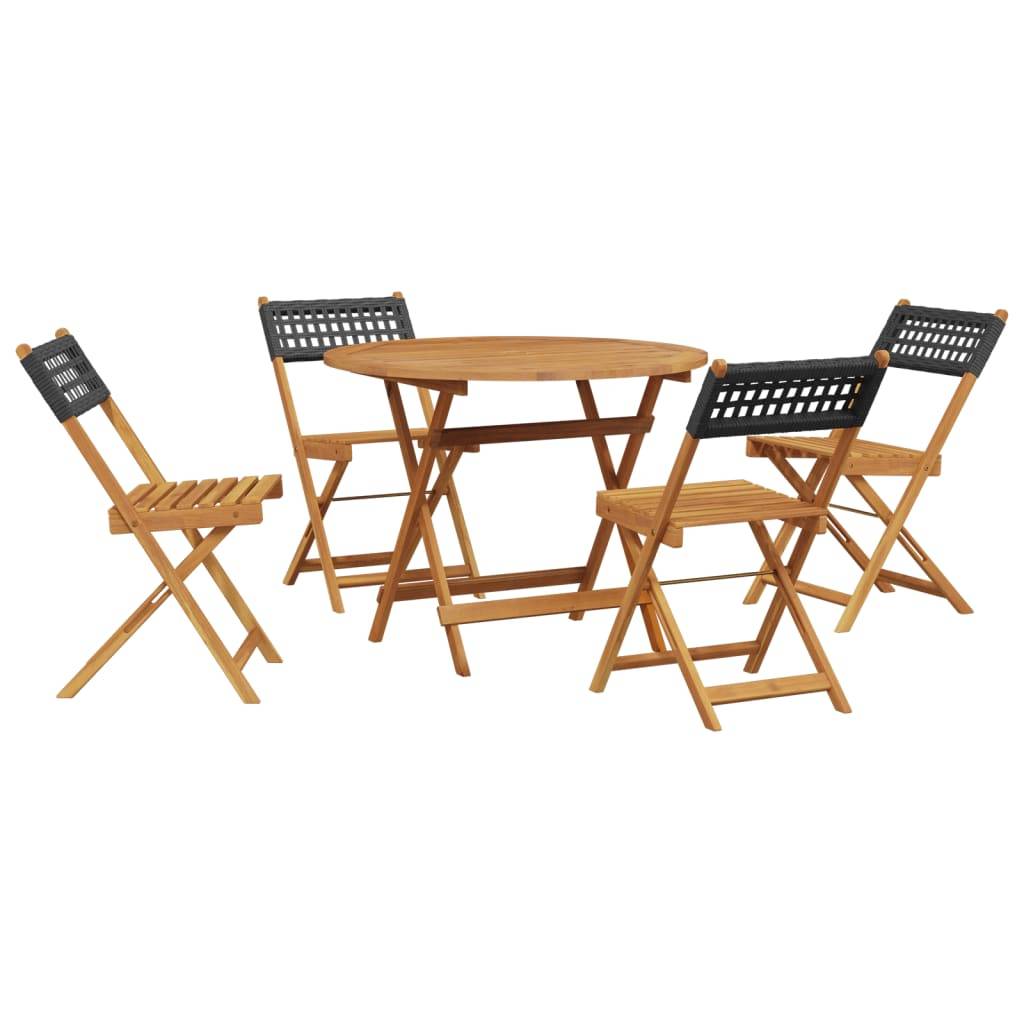 vidaXL 5-tlg. Garten-Essgruppe Schwarz Poly Rattan und Massivholz
