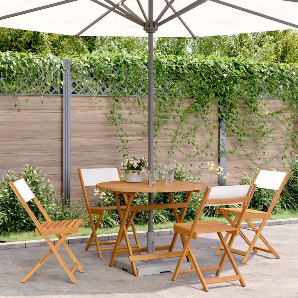 vidaXL 5-tlg. Garten-Essgruppe Stoff und Massivholz Cremeweiß