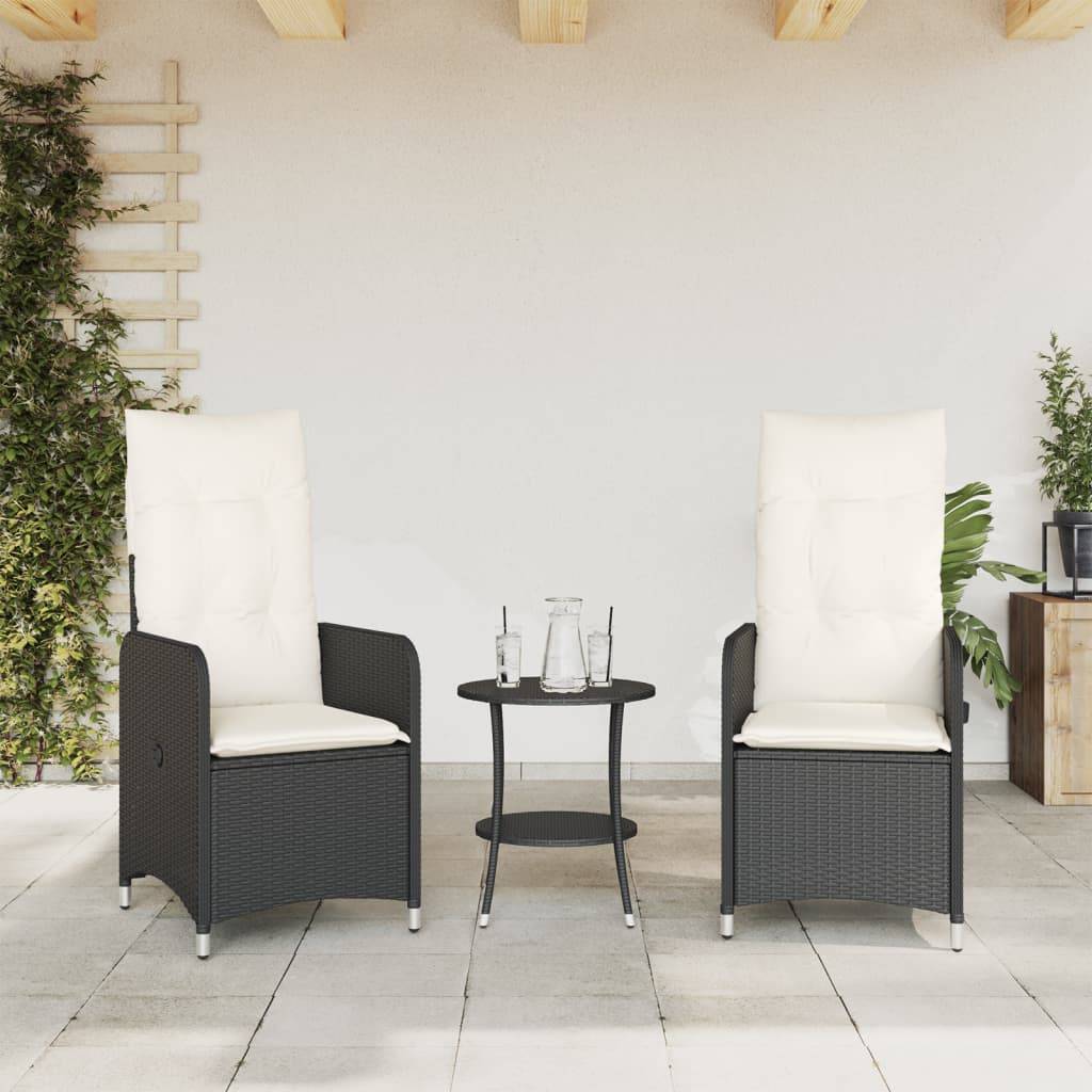 vidaXL Outdoor-Lehnstühle 2 Stk. mit Tisch Schwarz Poly-Rattan