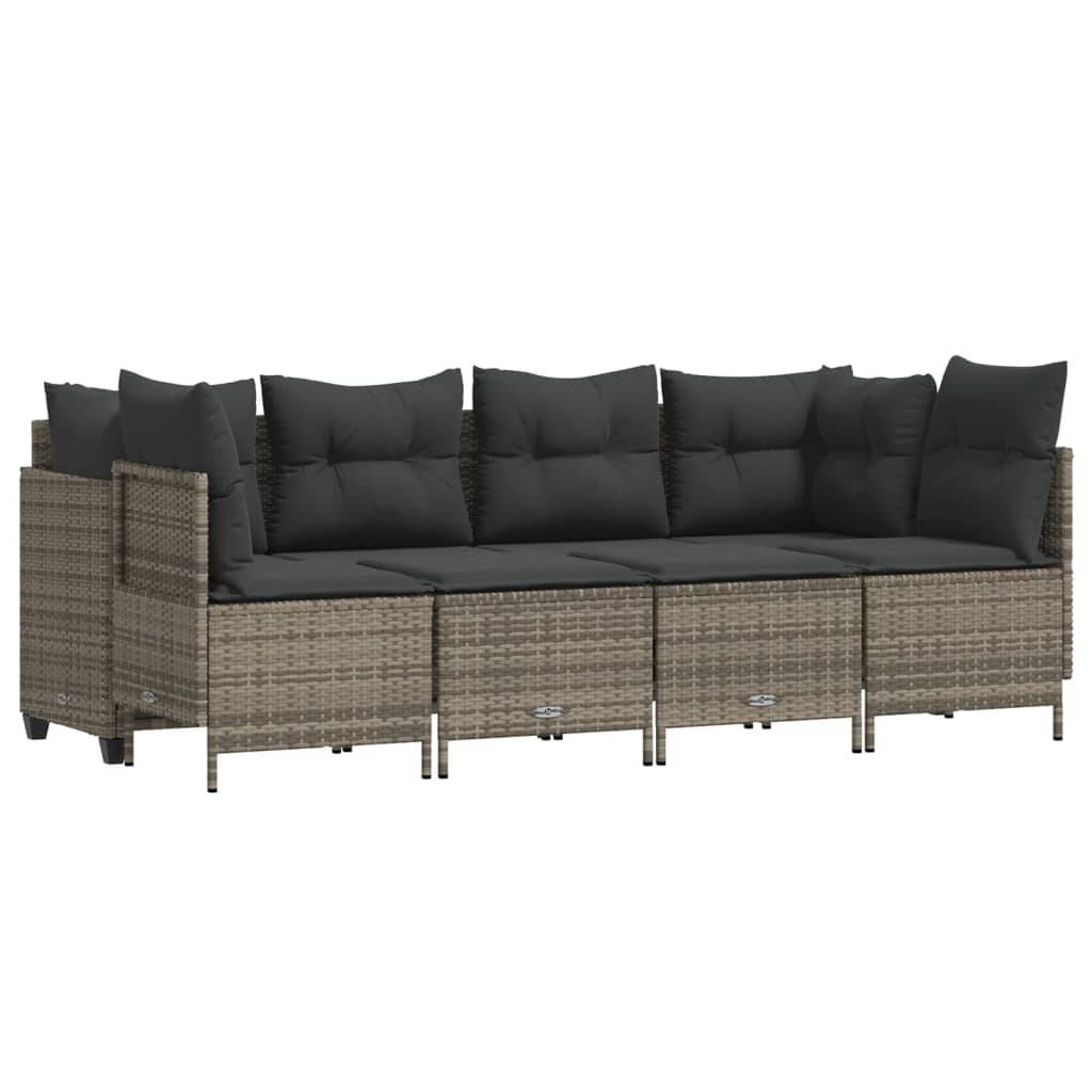 vidaXL 5-tlg. Garten-Sofagarnitur mit Kissen Grau Poly Rattan