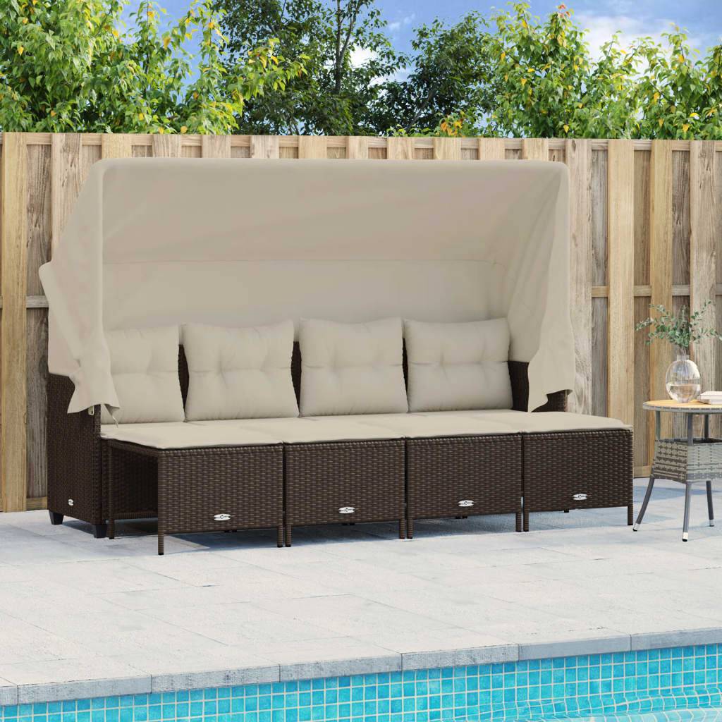 vidaXL 5-tlg. Garten-Sofagarnitur mit Kissen Braun Poly Rattan