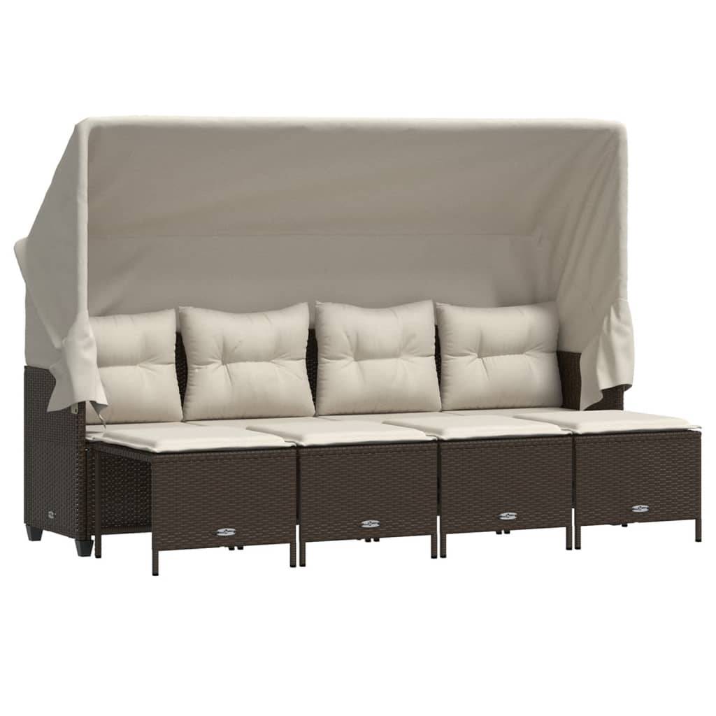 vidaXL 5-tlg. Garten-Sofagarnitur mit Kissen Braun Poly Rattan