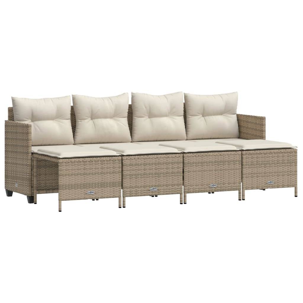 vidaXL 5-tlg. Garten-Sofagarnitur mit Kissen Beige Poly Rattan