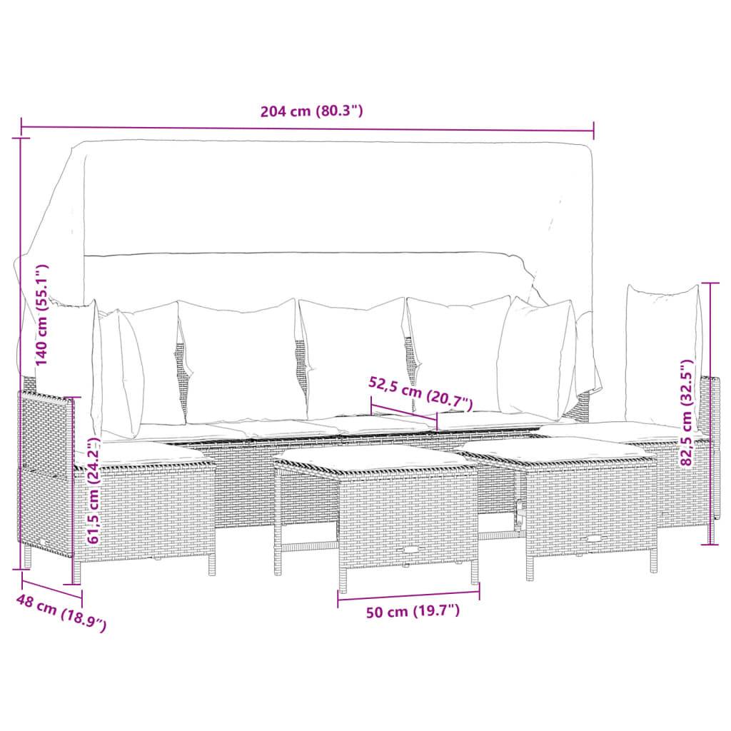 vidaXL 5-tlg. Garten-Sofagarnitur mit Kissen Grau Poly Rattan