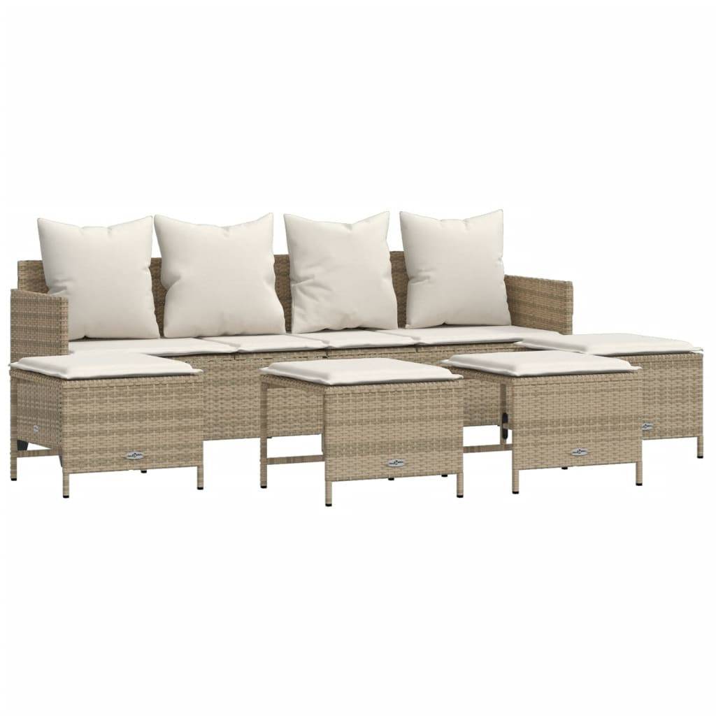 vidaXL 5-tlg. Garten-Sofagarnitur mit Kissen Beige Poly Rattan