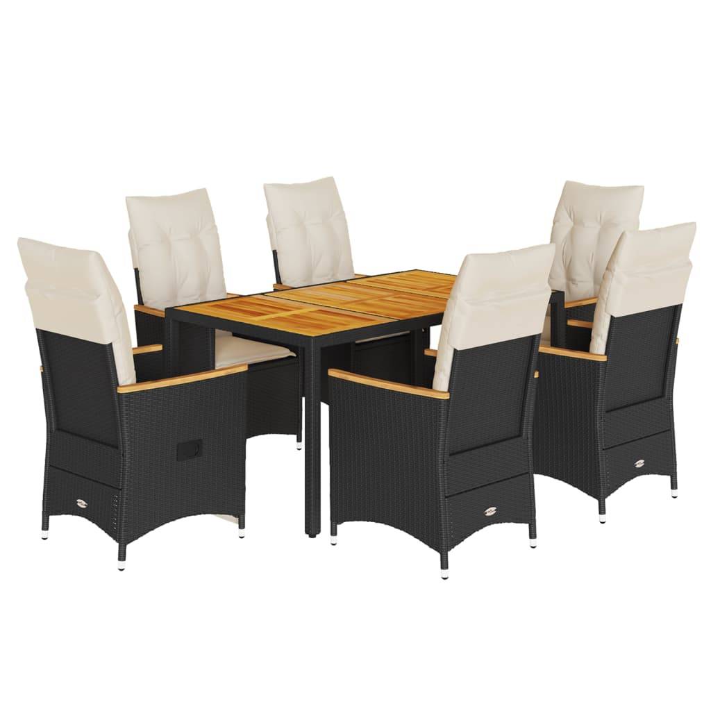 vidaXL 7-tlg. Garten-Essgruppe mit Kissen Schwarz Poly Rattan