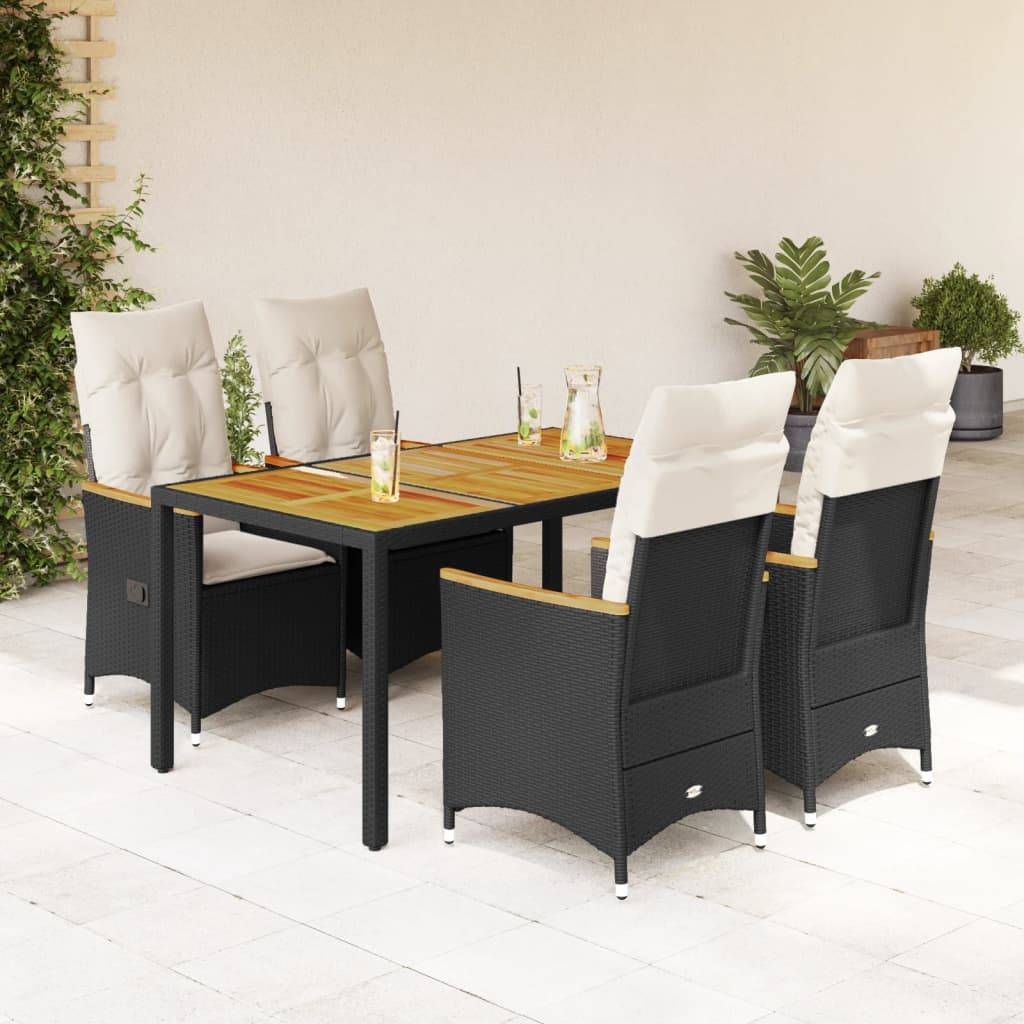 vidaXL 5-tlg. Garten-Essgruppe mit Kissen Schwarz Poly Rattan